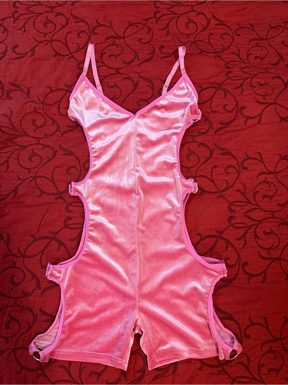 Dolls Kill Pink Velvet Cutout Chemise Romper